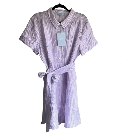 Hill House Laura Dress Linen Lilac Stripe Pockets Belted NWT - Picture 4 of 12